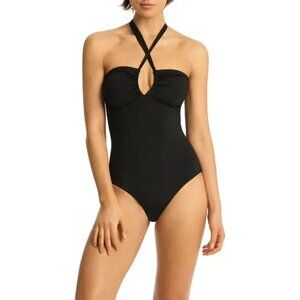 SEA LEVEL Essentials Halter One-Piece Swimsuit in Black Size 6